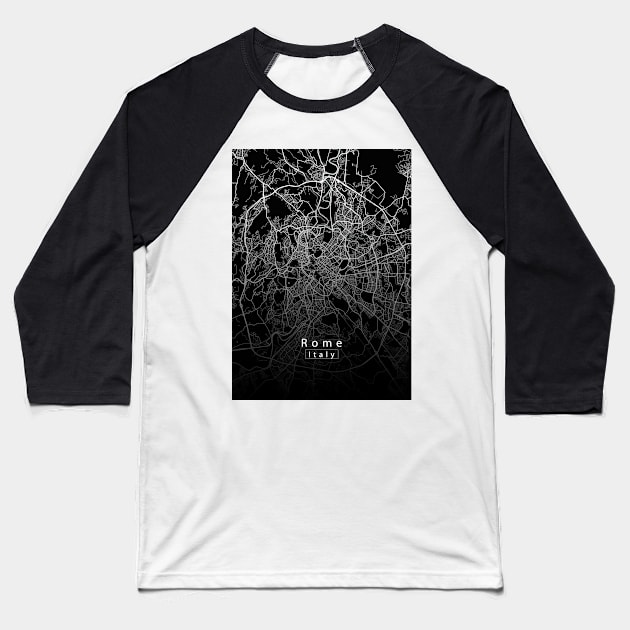 Rome Italy City Map dark Baseball T-Shirt by Robin-Niemczyk